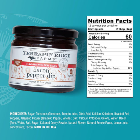 13.5 oz Terrapin Ridge Farms Gourmet Bacon Pepper Dip Spicy & Savory Party Spread, Gluten & Dairy Free Jar