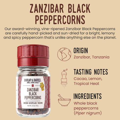 2 Oz Burlap & Barrel | Zanzibar Black Peppercorns | As Seen On Shark Tank! | Award-Winning, Vine-Ripened, Bright