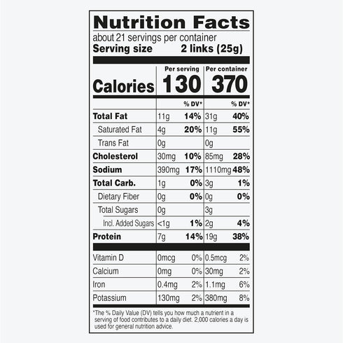 7g 2.5 oz. (Pack 7) Duke's Pork Hot & Spicy Smoked Shorty Sausages, Protein Per Serving, Snack Bags