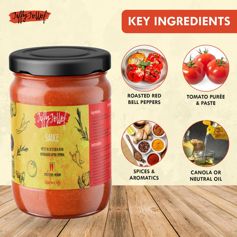 16oz Jiffy Jollof Sauce, Authentic Nigerian Tomato Pepper Blend for One-Pot Meals, Spicy Pasta, Roasted Bell Pepper