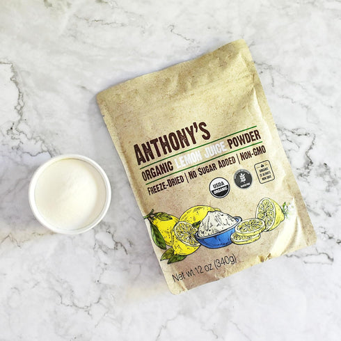 12 Anthony's Organic Lemon Juice Powder, ounce, Freeze-Dried, Cold Pressed, No Sugar Added, Gluten Free, Non GMO