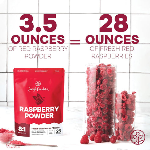 3.5 Jungle Powders Raspberry Powder Ounce Bag, Food Grade Powdered Unsweetened Freeze Dried Raspberries, Additive