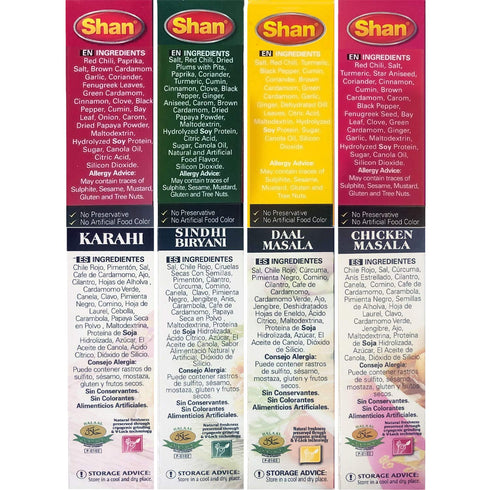 Shan - Spice Mix Combo #5 (Chicken Masala, Karahi, Daal Masala, Sindhi Biryani)
