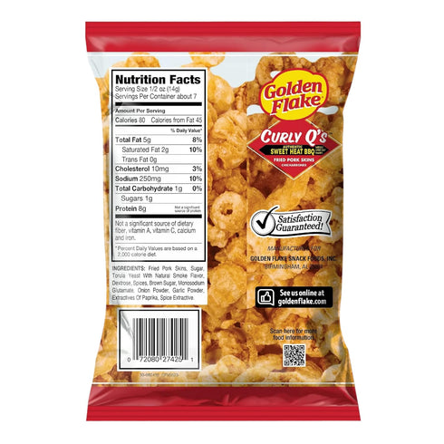 3.5oz/ 3pk Golden Flake Sweet Heat BBQ Curly Q Pork Skins