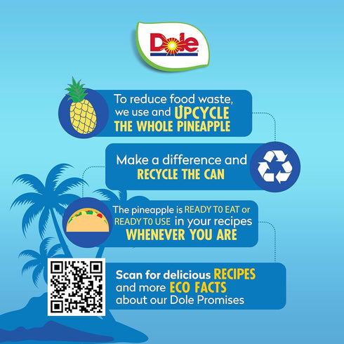 100% 8 oz 12 Pack Dole Crushed Pineapple in Pineapple Juice with No Sugar Added - Dole Canned Fruit - Cans