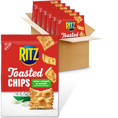 RITZ Toasted Chips Sour Cream and Onion Crackers, Party Snacks, Bulk Snacks,