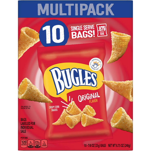 Bugles Multipack, 10 8.75 oz Original Crispy Corn Snacks, Snack Bags Ct