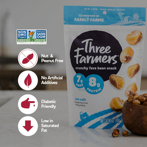 Pack 3 Pack 140g Three Farmers Roasted Fava Beans Variety | Zesty Cheddar, Sweet Chili & Sea Salt | | Gluten-Free |