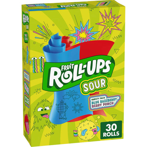 Fruit Roll-Ups Sour Fruit Flavored Snacks, Blue Razzberry & Berry Punch Flavors, Variety Pack,