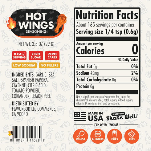 Hot Wings Seasoning Mix by Flavor God - Premium All Natural & Healthy Spice Blend for Chicken Wings, Eggs, Seafood