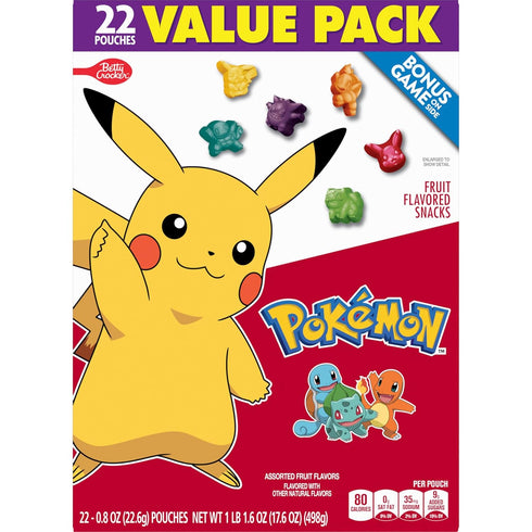 17.6 oz (22 Pokemon Fruit Flavored Snacks, Fat Free and Gluten Free Snacks, Pouches)