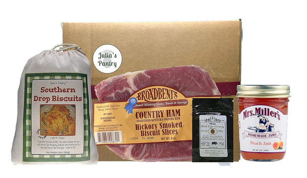Julia's Pantry Hickory Smoked Cured Country Ham, Drop Biscuit Mix and Peach Jam Gift