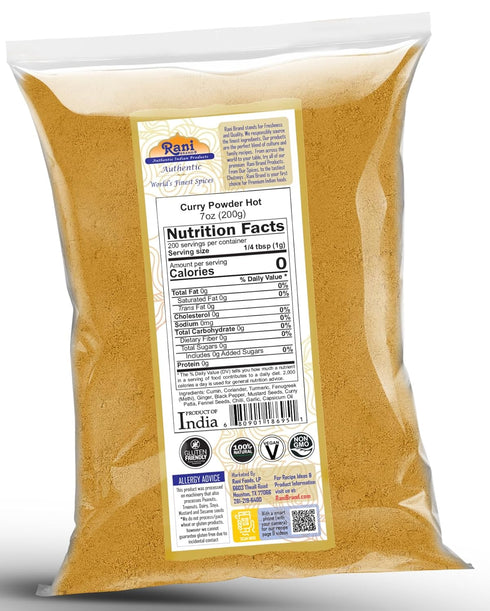 Rani Curry Powder Hot, 11-Spice Authentic Indian Blend, 7oz (200g) - All Natural, Vegan