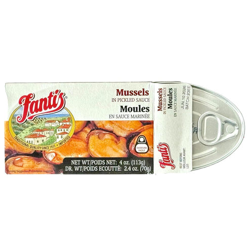 TEAMORE 4 oz, Pack 6 Fantis Mussels in Pickled Sauce Premium Mussels from Spain, Gourmet Canned Seafood, Mediterranean