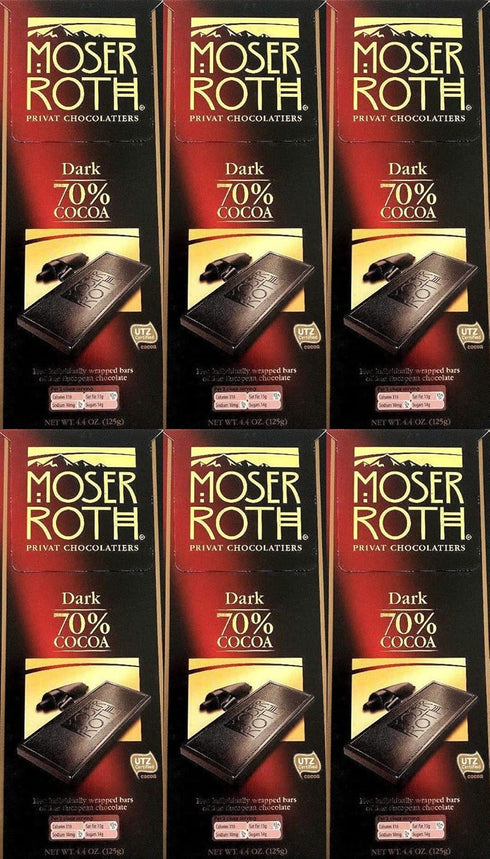 Moser Roth Boxed 6 Pack ~ 70% Cocoa Dark Chocolate ~ Fine German Chocolate