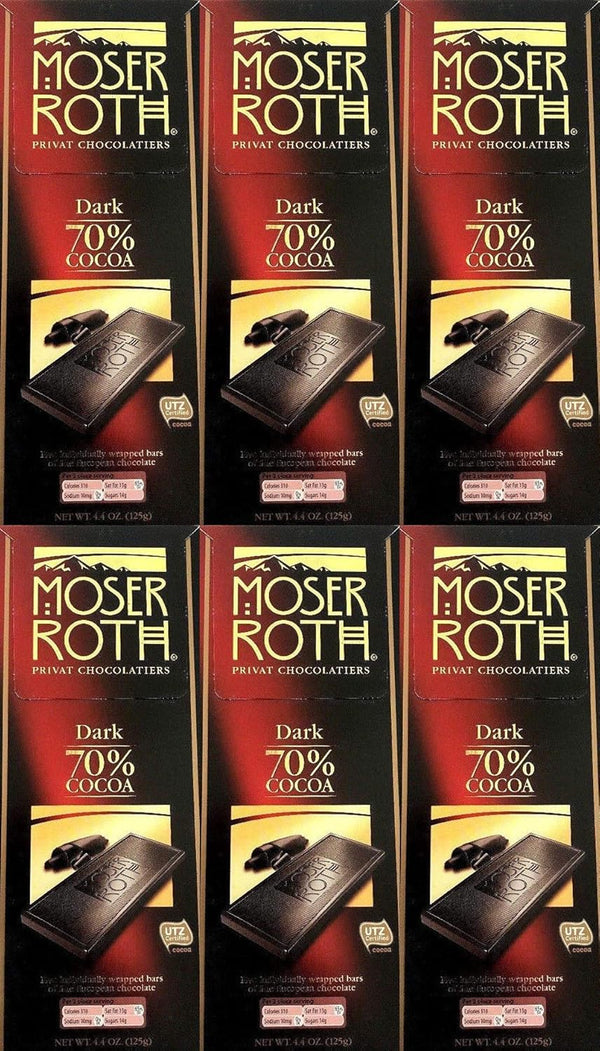 Moser Roth Boxed 6 Pack ~ 70% Cocoa Dark Chocolate ~ Fine German Chocolate
