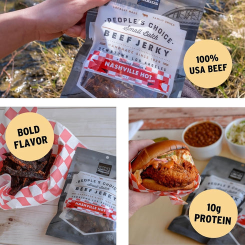 10g 1 (16 oz) Peoples Choice Beef Jerky Tasting Kitchen Nashville Hot Super Spicy Protein Made in USA Pound Bag
