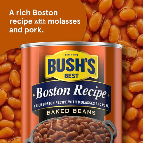 16 oz (Pack 12) BUSH'S BEST Canned Boston Recipe Baked Beans, Canned Baked Beans, Source of Plant Based Protein