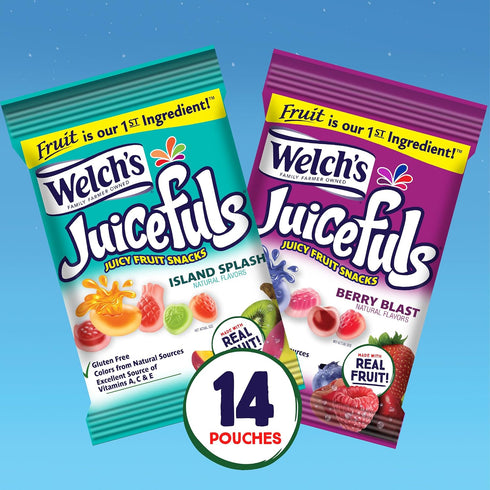 Pack, 1 oz (Pack 14) Welch's Juicefuls Juicy Fruit Snacks, Berry Blast & Island Splash, Fruit Gushers, Bulk Individual