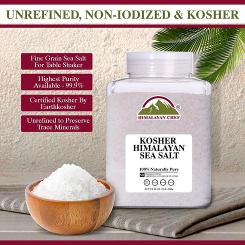 5 Himalayan Chef Kosher Sea Salt Full Flavor, No Additives, unrefined and Less Sodium - Natural and Organic - Pound