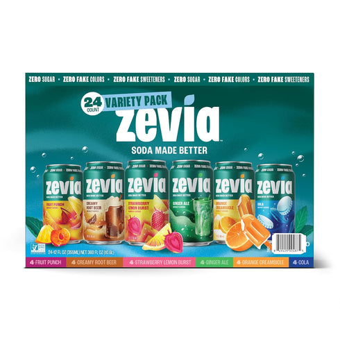 6 Pack, 12 oz (24-Pack) Zevia Zero Sugar Soda, Flavor Soda Variety Cans Naturally Sweetened, Non-GMO Project Verified