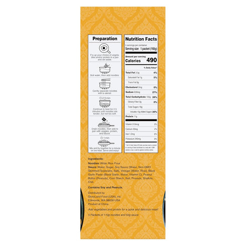 (28oz) Pack 5 Gloryland Pad Thai Noodles and Sauce Meal Kit