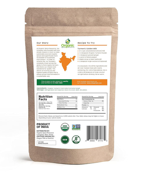 16oz 454g 100% Organic Turmeric Powder w/Curcumin | or | USDA Organics and Non-GMO | Raw and Natural by OSR
