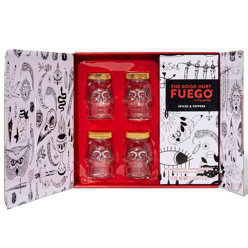 Set, 4 2 The Good Hurt Fuego by Thoughtfully, DIY Hot Sauce Includes Skull Shaped Reusable Glass Jars, Funnels