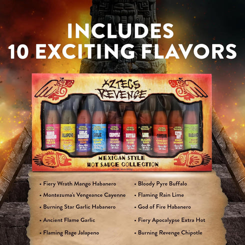 Pack 10 Set Aztecs Revenge Mexican Style Hot Sauce Variety - Hot Sauce Bottles Gift