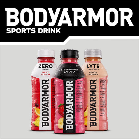 Potassium-Packed 16 Oz (Pack 12) BODYARMOR Sports Drink Sports Beverage, Strawberry Banana, Coconut Water Hydration