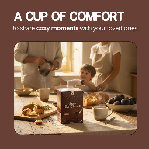 10 Packets Italian Hot Chocolate Latte Smooth & Creamy Cocoa Drink Mix with Milk Authentic Made in Italy Comforting