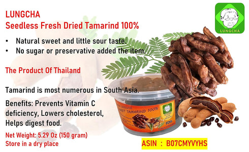 Seedless Fresh Dried Real Fruit Tamarind, See-Chom-Phoo, 150 g. (5.29 Oz.)