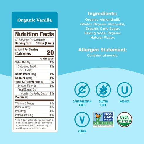 25.4 Oz, Califia Farms - Organic Vanilla Almond Milk Coffee Creamer, Dairy Free, Plant Based, Vegan, Gluten Free, Non