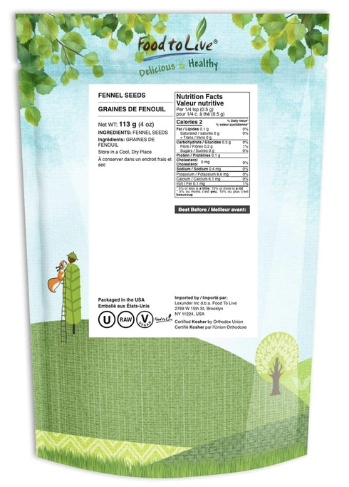 Food to Live Fennel Seeds, 4 Ounces – Whole, Raw, Non-Irradiated, Non-GMO, Perfect for Cooking and Baking