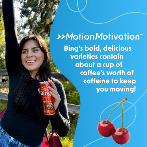 (12oz/12pk) 5 120mg BING Energizing Juice Beverage Original Cherry Made with REAL Juice! Low Calorie; B-Vitamins