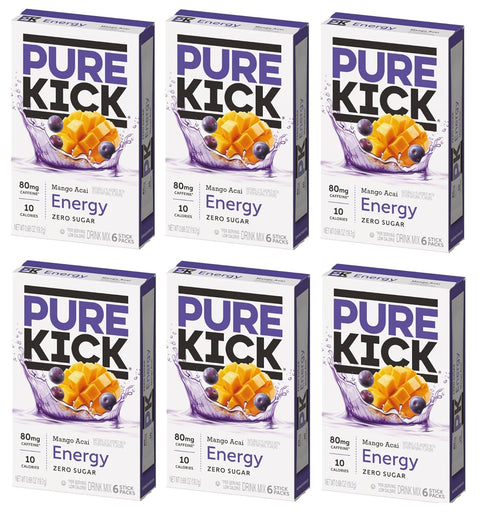 Pure Kick Energy Singles To Go Drink Mix, Mango Acai, 6 Boxes,