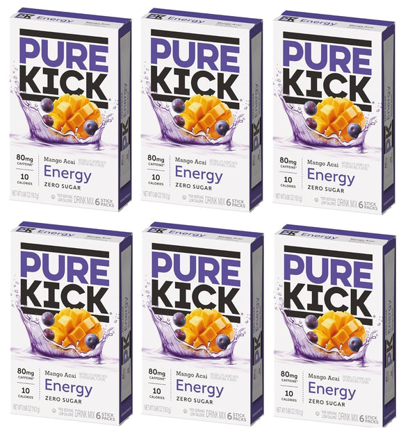 Pure Kick Energy Singles To Go Drink Mix, Mango Acai, 6 Boxes,