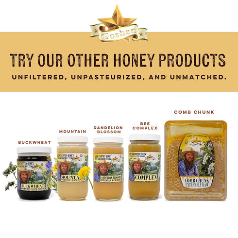 25g Country, 454g/16Oz Goshen Honey Raw Royal Jelly Honey - With of Royal Jelly - Unfiltered - Unprocessed - Pure