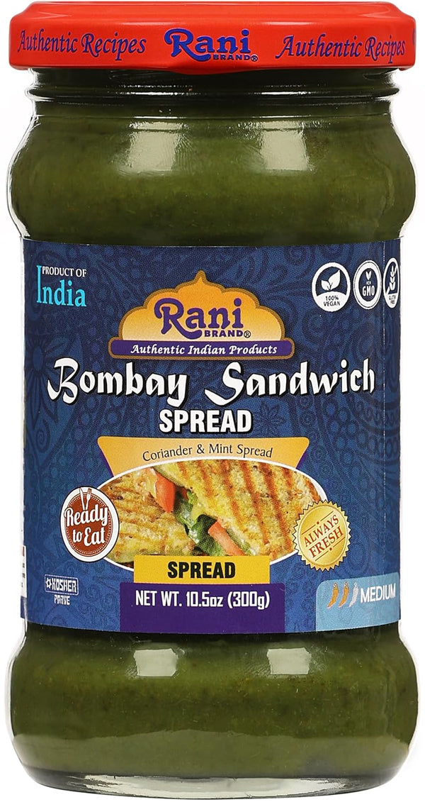 Rani Bombay Sandwich Spread, Mild (Mint & Coriander) 10.5oz (300g) Glass Jar,