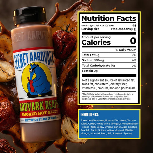 8 oz 1 Pack Secret Aardvark Reaper Hot Sauce - Carolina Reaper Hot Sauce, Smoky, Low Carb, Dairy Free, Spicy BBQ Sauce