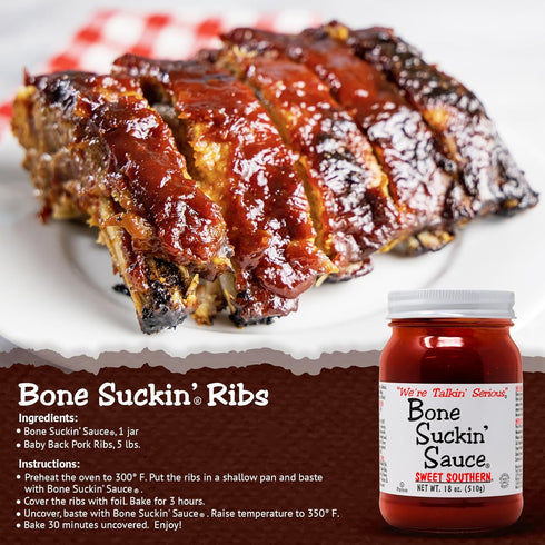 18 oz 1 Bone Suckin' Sauce Sweet Southern BBQ Sauce - in Glass Bottle, All-Purpose Barbecue Sauce, For Ribs, Chicken