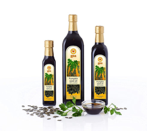 8.4oz (250ml) 100% Original Styrian Pumpkin Seed Oil GEA Natural, Unrefined, Vegan, Gluten-Free, Kosher, Non-GMO