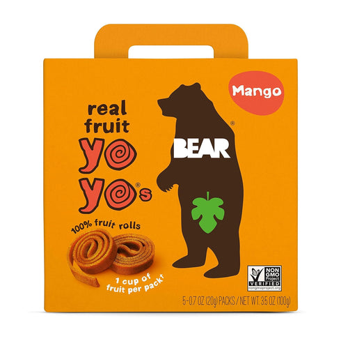 Bear Yoyo BEAR, Real Fruit Yoyos, 0.7 Oz, Mango, 5 Count - No Added Sugar, All Natural, Vegan Snack