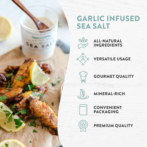 80+ (4.5 oz FLORIDA PURE Garlic Sea Salt - Mineral Sea Salt, Natural, Unrefined, Non Iodized - for Baking, Cooking