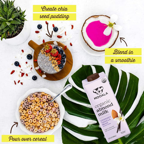 32 oz (Pack 6) Mooala Organic Vanilla Bean Almond Milk Unsweetened fl of Shelf-Stable, Lactose Free, Gluten-Free