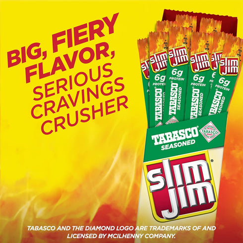 6g 0.97 oz. (24 Count) Slim Jim Giant Smoked Meat Sticks, Tabasco Flavor, Protein Per Stick