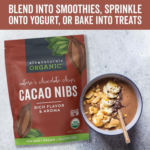 2 LB (907 Viva Naturals Organic Cacao Nibs, Unsweetened, g), Keto Friendly, Vegan, Non-GMO, Gluten-Free Chocolate Chip