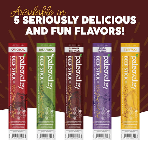 100% Summer Paleovalley Grass Fed Sausage Beef Sticks - Delicious Gluten Free Beef Snack - High Protein Keto Friendly
