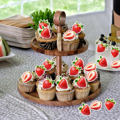45PCS Edible Strawberry Cupcake Toppers Wafer Paper Starwberry Cake Decoration Sweet Berry Strawberry Happy Birthday