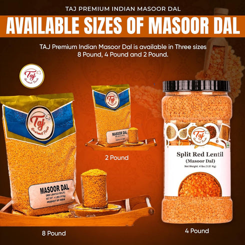 TAJ Gourmet Foods (2-Pounds) TAJ Premium Indian Masoor Dal, Red Lentils